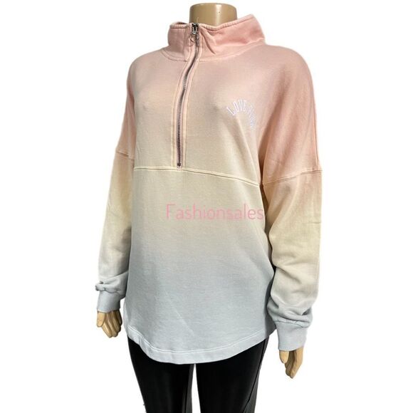 Victorias Secret Pink Varsity 1/2 Zip Oversized Sweatshirt Ombre Medium - Picture 3 of 6